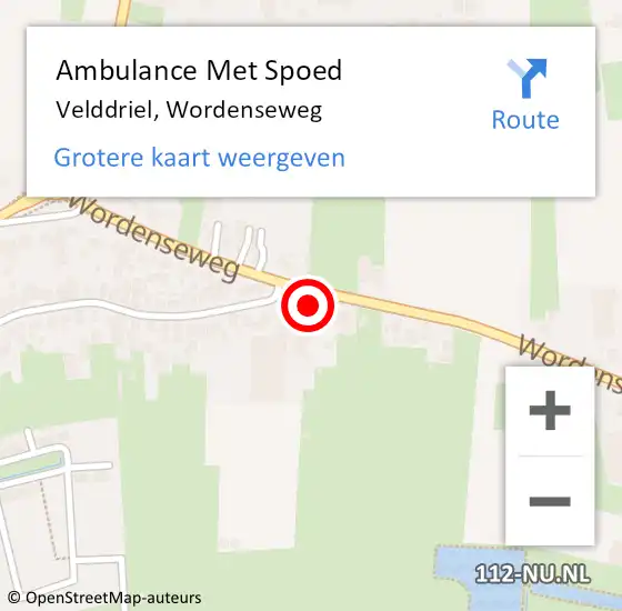 Locatie op kaart van de 112 melding: Ambulance Met Spoed Naar Velddriel, Wordenseweg op 23 april 2022 01:04