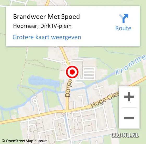 Locatie op kaart van de 112 melding: Brandweer Met Spoed Naar Hoornaar, Dirk IV-plein op 23 april 2022 01:21