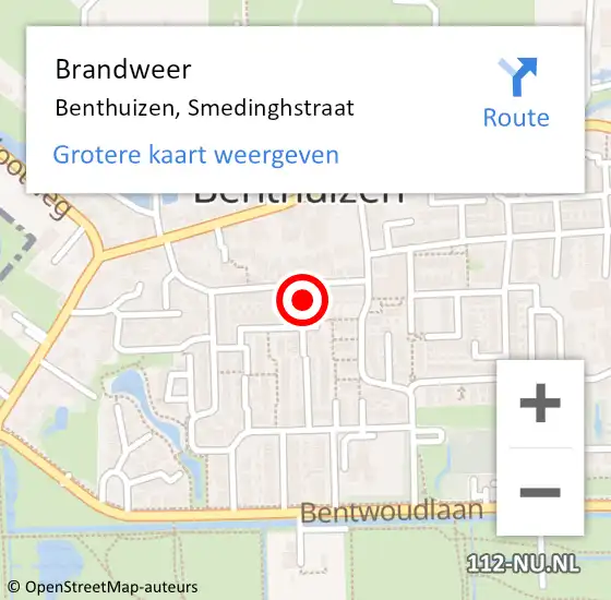 Locatie op kaart van de 112 melding: Brandweer Benthuizen, Smedinghstraat op 23 april 2022 01:24