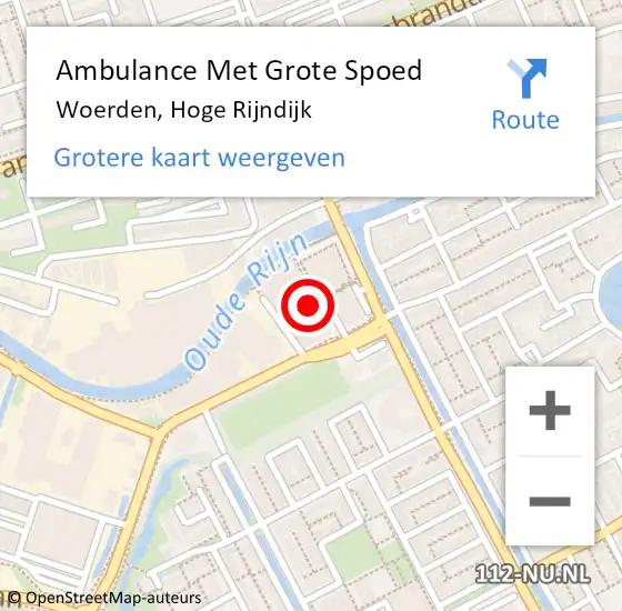 Locatie op kaart van de 112 melding: Ambulance Met Grote Spoed Naar Woerden, Hoge Rijndijk op 23 april 2022 01:25