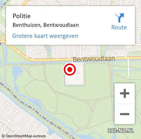 Locatie op kaart van de 112 melding: Politie Benthuizen, Bentwoudlaan op 23 april 2022 01:35