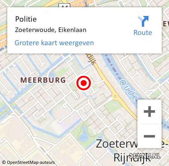 Locatie op kaart van de 112 melding: Politie Zoeterwoude, Eikenlaan op 23 april 2022 01:55