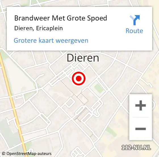 Locatie op kaart van de 112 melding: Brandweer Met Grote Spoed Naar Dieren, Ericaplein op 23 april 2022 02:02