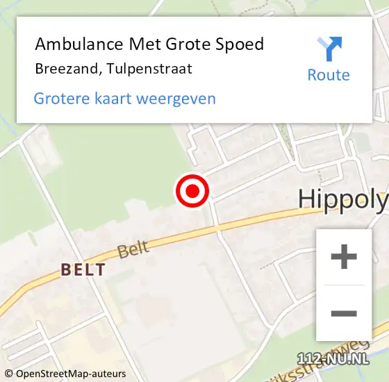 Locatie op kaart van de 112 melding: Ambulance Met Grote Spoed Naar Breezand, Tulpenstraat op 23 april 2022 02:38