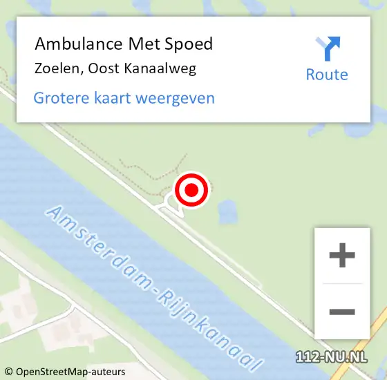 Locatie op kaart van de 112 melding: Ambulance Met Spoed Naar Zoelen, Oost Kanaalweg op 23 april 2022 02:46