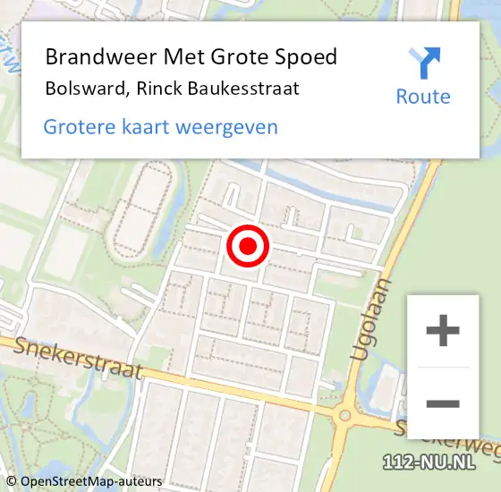 Locatie op kaart van de 112 melding: Brandweer Met Grote Spoed Naar Bolsward, Rinck Baukesstraat op 23 april 2022 03:27