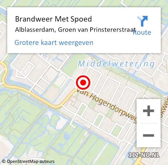 Locatie op kaart van de 112 melding: Brandweer Met Spoed Naar Alblasserdam, Groen van Prinstererstraat op 23 april 2022 03:36