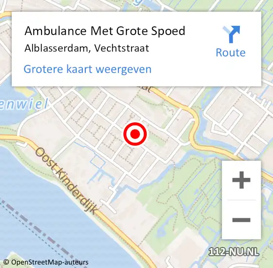 Locatie op kaart van de 112 melding: Ambulance Met Grote Spoed Naar Alblasserdam, Vechtstraat op 23 april 2022 04:58