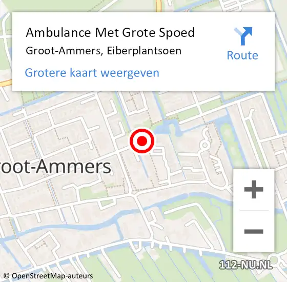 Locatie op kaart van de 112 melding: Ambulance Met Grote Spoed Naar Groot-Ammers, Eiberplantsoen op 23 april 2022 07:24