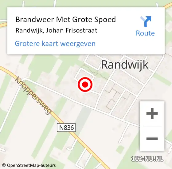 Locatie op kaart van de 112 melding: Brandweer Met Grote Spoed Naar Randwijk, Johan Frisostraat op 23 april 2022 09:16