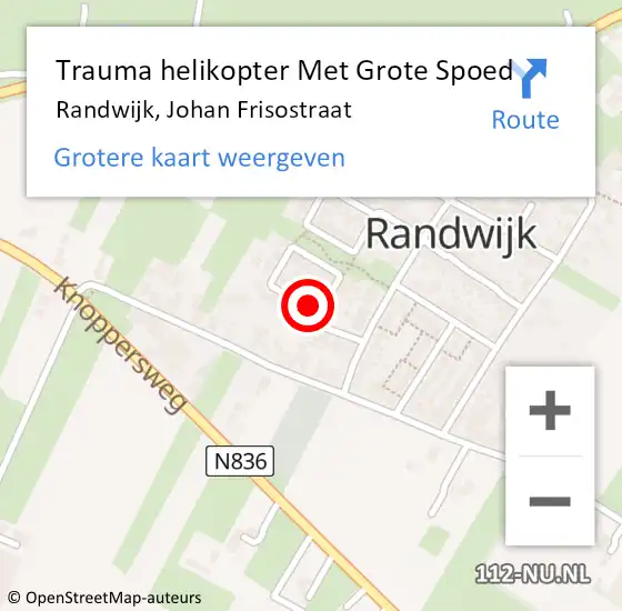 Locatie op kaart van de 112 melding: Trauma helikopter Met Grote Spoed Naar Randwijk, Johan Frisostraat op 23 april 2022 09:17