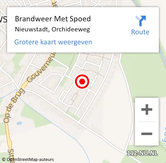 Locatie op kaart van de 112 melding: Brandweer Met Spoed Naar Nieuwstadt, Orchideeweg op 23 april 2022 09:38