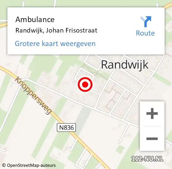 Locatie op kaart van de 112 melding: Ambulance Randwijk, Johan Frisostraat op 23 april 2022 09:43