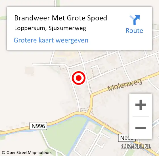 Locatie op kaart van de 112 melding: Brandweer Met Grote Spoed Naar Loppersum, Sjuxumerweg op 23 april 2022 09:54