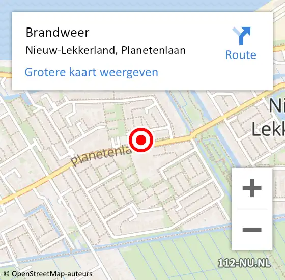 Locatie op kaart van de 112 melding: Brandweer Nieuw-Lekkerland, Planetenlaan op 23 april 2022 10:19