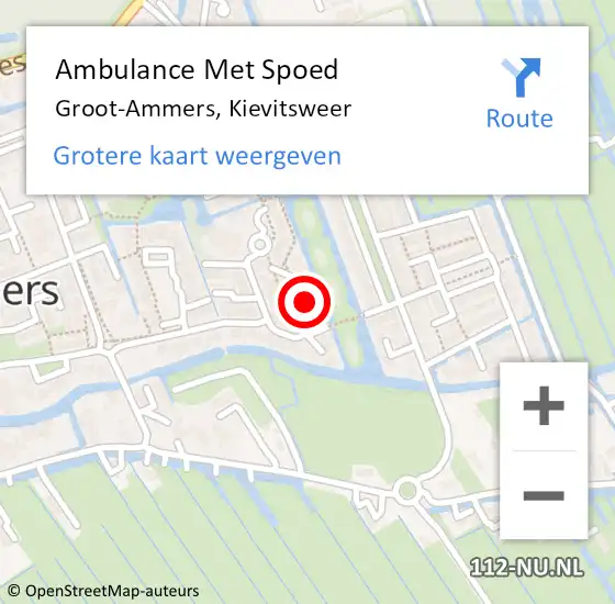 Locatie op kaart van de 112 melding: Ambulance Met Spoed Naar Groot-Ammers, Kievitsweer op 23 april 2022 10:56