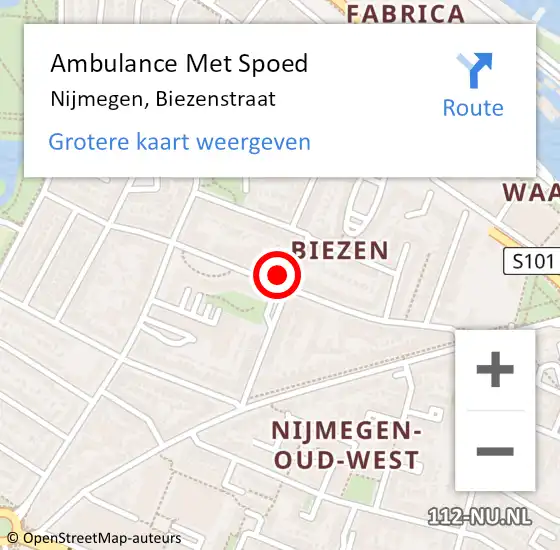 Locatie op kaart van de 112 melding: Ambulance Met Spoed Naar Nijmegen, Biezenstraat op 23 april 2022 11:16