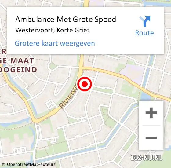 Locatie op kaart van de 112 melding: Ambulance Met Grote Spoed Naar Westervoort, Korte Griet op 23 april 2022 11:40