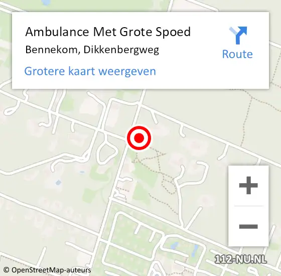 Locatie op kaart van de 112 melding: Ambulance Met Grote Spoed Naar Bennekom, Dikkenbergweg op 23 april 2022 12:03