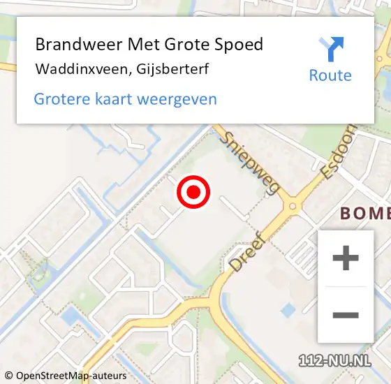 Locatie op kaart van de 112 melding: Brandweer Met Grote Spoed Naar Waddinxveen, Gijsberterf op 15 juli 2014 11:10