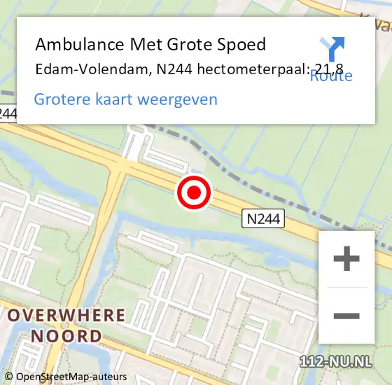 Locatie op kaart van de 112 melding: Ambulance Met Grote Spoed Naar Edam-Volendam, N244 hectometerpaal: 21,8 op 23 april 2022 12:31