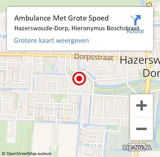 Locatie op kaart van de 112 melding: Ambulance Met Grote Spoed Naar Hazerswoude-Dorp, Hieronymus Boschstraat op 23 april 2022 12:53