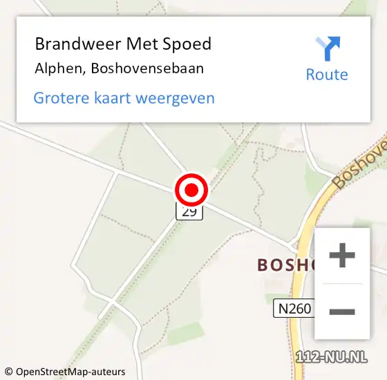 Locatie op kaart van de 112 melding: Brandweer Met Spoed Naar Alphen, Boshovensebaan op 23 april 2022 12:53