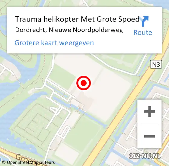 Locatie op kaart van de 112 melding: Trauma helikopter Met Grote Spoed Naar Dordrecht, Nieuwe Noordpolderweg op 23 april 2022 13:21