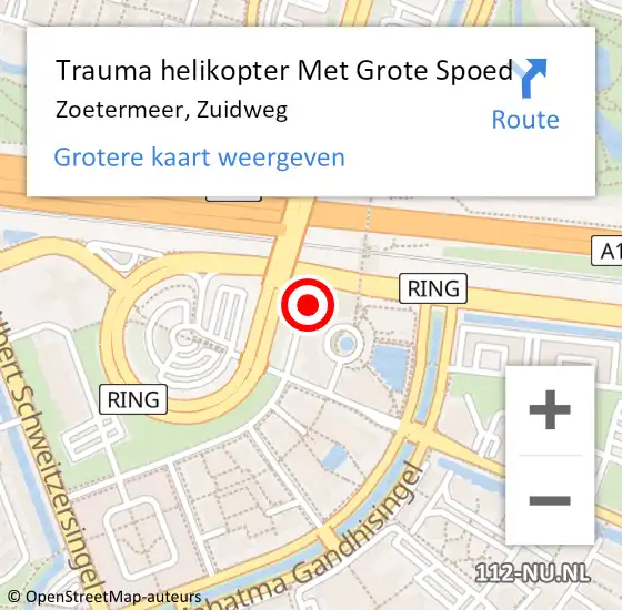 Locatie op kaart van de 112 melding: Trauma helikopter Met Grote Spoed Naar Zoetermeer, Zuidweg op 23 april 2022 13:25