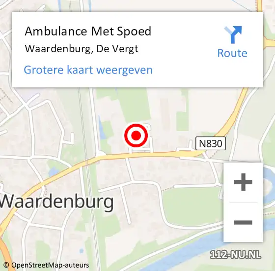 Locatie op kaart van de 112 melding: Ambulance Met Spoed Naar Waardenburg, De Vergt op 23 april 2022 13:43