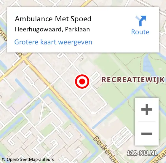 Locatie op kaart van de 112 melding: Ambulance Met Spoed Naar Heerhugowaard, Parklaan op 23 april 2022 13:53