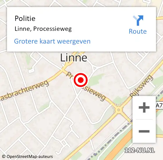 Locatie op kaart van de 112 melding: Politie Linne, Processieweg op 23 april 2022 13:54