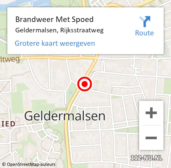 Locatie op kaart van de 112 melding: Brandweer Met Spoed Naar Geldermalsen, Rijksstraatweg op 23 april 2022 13:57