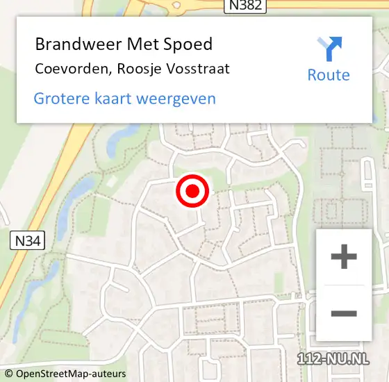 Locatie op kaart van de 112 melding: Brandweer Met Spoed Naar Coevorden, Roosje Vosstraat op 23 april 2022 13:59