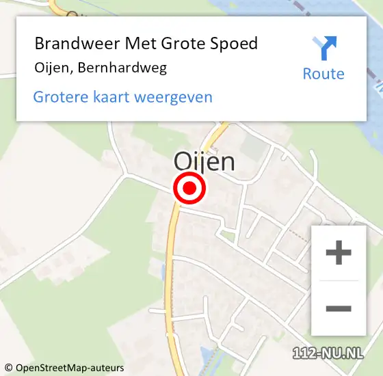 Locatie op kaart van de 112 melding: Brandweer Met Grote Spoed Naar Oijen, Bernhardweg op 23 april 2022 14:06