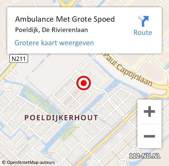 Locatie op kaart van de 112 melding: Ambulance Met Grote Spoed Naar Poeldijk, De Rivierenlaan op 23 april 2022 14:12