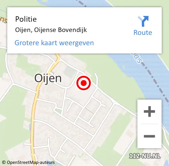 Locatie op kaart van de 112 melding: Politie Oijen, Oijense Bovendijk op 23 april 2022 14:20