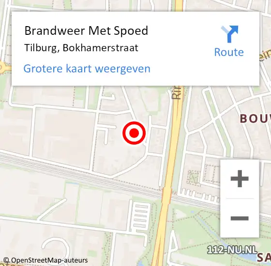 Locatie op kaart van de 112 melding: Brandweer Met Spoed Naar Tilburg, Bokhamerstraat op 23 april 2022 14:21