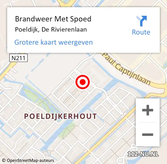 Locatie op kaart van de 112 melding: Brandweer Met Spoed Naar Poeldijk, De Rivierenlaan op 23 april 2022 14:26