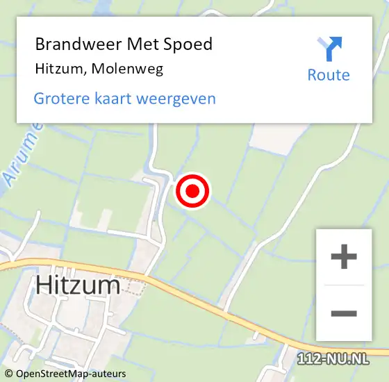 Locatie op kaart van de 112 melding: Brandweer Met Spoed Naar Hitzum, Molenweg op 23 april 2022 14:36