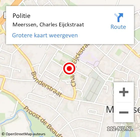 Locatie op kaart van de 112 melding: Politie Meerssen, Charles Eijckstraat op 23 april 2022 14:45