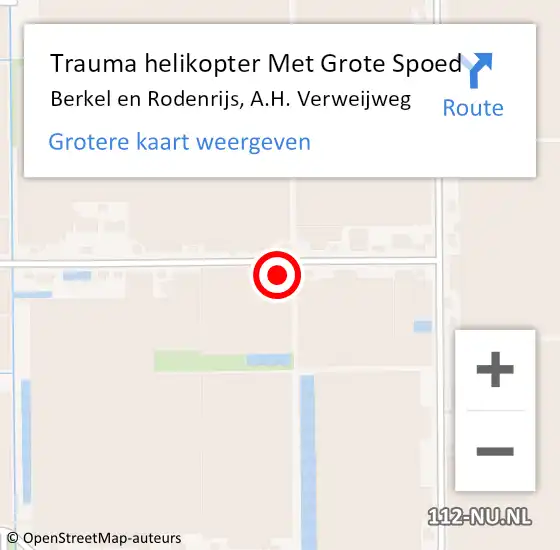 Locatie op kaart van de 112 melding: Trauma helikopter Met Grote Spoed Naar Berkel en Rodenrijs, A.H. Verweijweg op 23 april 2022 14:47