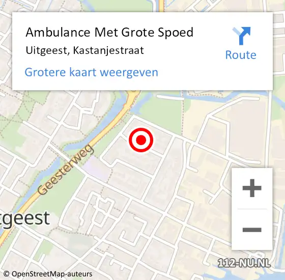 Locatie op kaart van de 112 melding: Ambulance Met Grote Spoed Naar Uitgeest, Kastanjestraat op 23 april 2022 15:31
