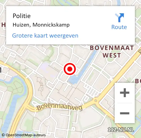 Locatie op kaart van de 112 melding: Politie Huizen, Monnickskamp op 23 april 2022 15:36