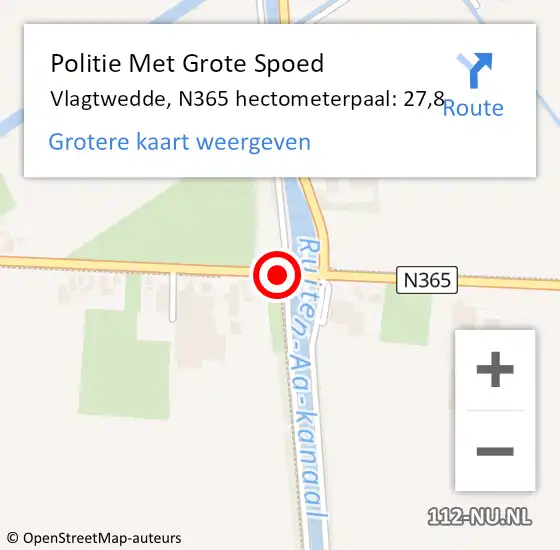 Locatie op kaart van de 112 melding: Politie Met Grote Spoed Naar Vlagtwedde, N365 hectometerpaal: 27,8 op 23 april 2022 15:55