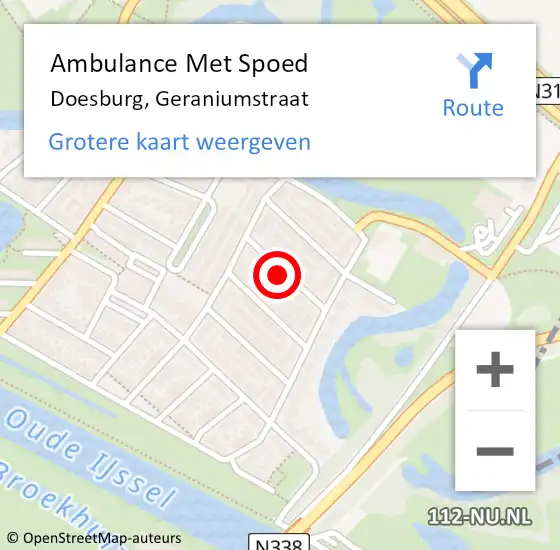 Locatie op kaart van de 112 melding: Ambulance Met Spoed Naar Doesburg, Geraniumstraat op 23 april 2022 16:00