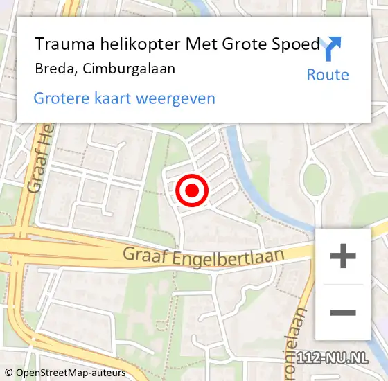 Locatie op kaart van de 112 melding: Trauma helikopter Met Grote Spoed Naar Breda, Cimburgalaan op 23 april 2022 16:02