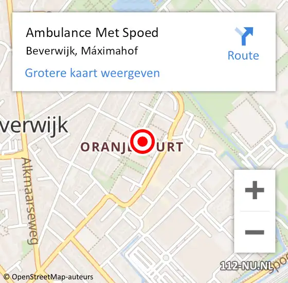 Locatie op kaart van de 112 melding: Ambulance Met Spoed Naar Beverwijk, Máximahof op 23 april 2022 16:36
