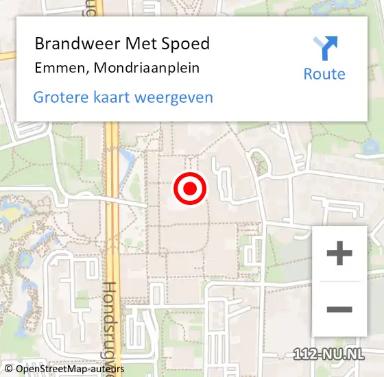 Locatie op kaart van de 112 melding: Brandweer Met Spoed Naar Emmen, Mondriaanplein op 23 april 2022 17:13