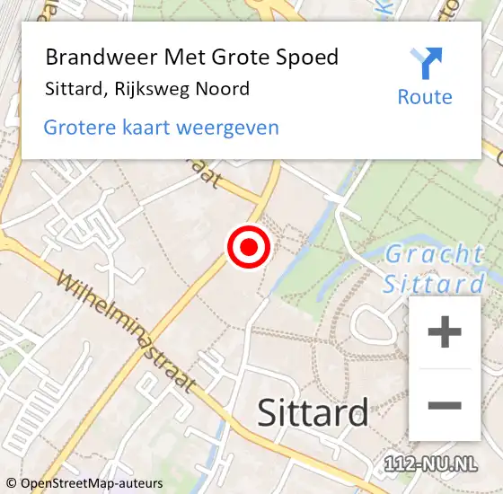 Locatie op kaart van de 112 melding: Brandweer Met Grote Spoed Naar Sittard, Rijksweg Noord op 23 april 2022 17:24